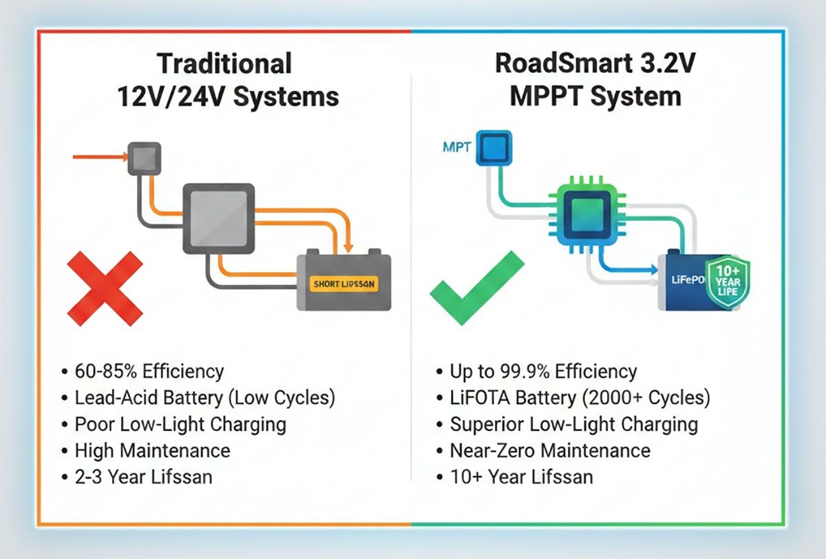 3.2V MPPT vs 12V 24V solar street light system comparison chart 3.2V MPPT vs 12V 24V solar street light system comparison chart